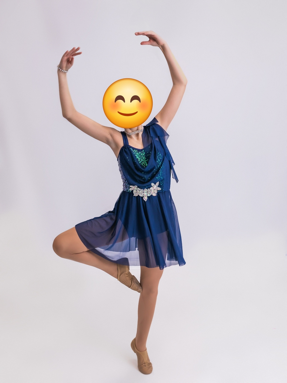 Weissman - Navy Blue Sequin & Mesh Lyrical Dress with Embellished Waist